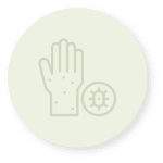 Cercle vert clair contenant l'icône d'une main et d'une bactérie