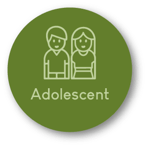 Cercle vert contenant une icône de 2 adolescents, le libellé "adolescent" en dessous
