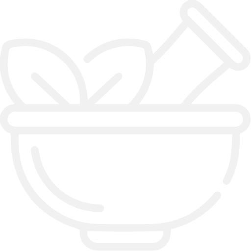 Icône blanche mortier et feuilles massage ayurvédique