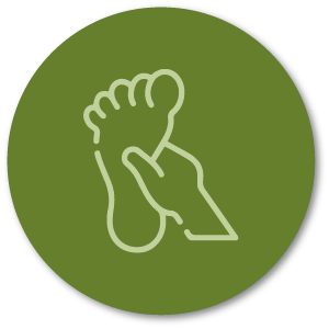 Cercle vert contenant l'icône d'une main massant un pied